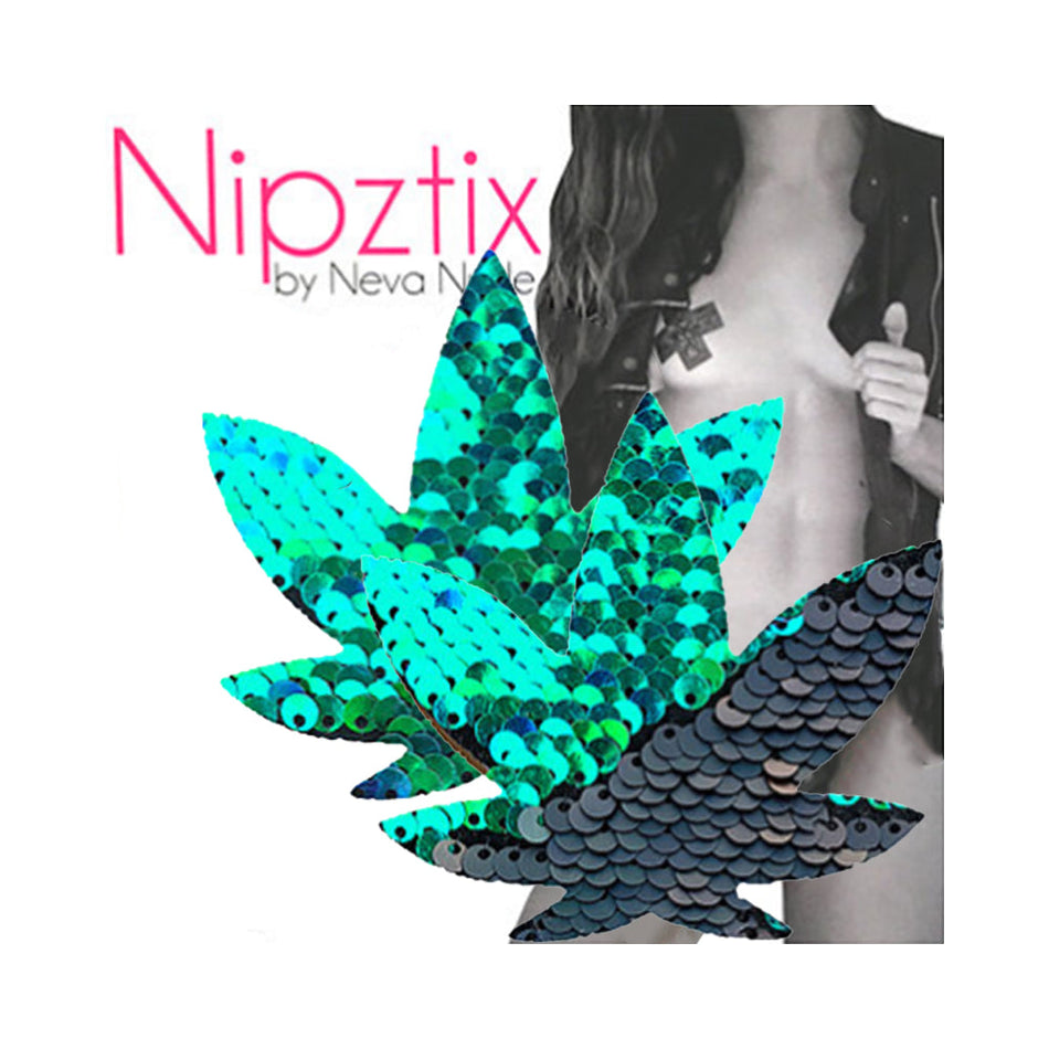 Neva Nude Pasties Pot Leaf Sequin Green To Black