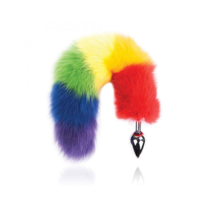 Rainbow Foxy Tail Fur Tail With Stainless Steel Butt Plug