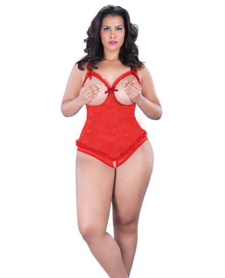 Lace Open Cup Crotchless Teddy