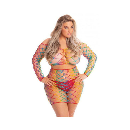 Pink Lipstick Pot Of Gold Skirt Set Rainbow